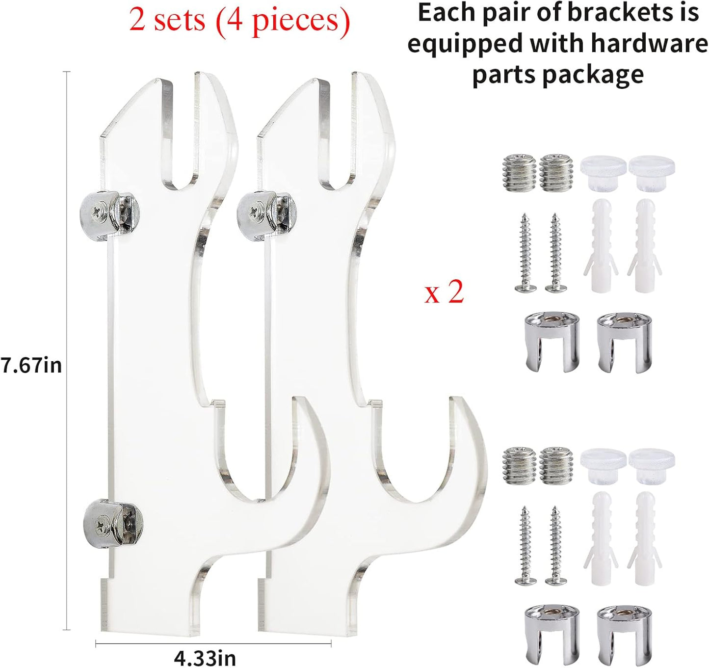 Samurai Knife Holder - Wall Mount - 2 Sets Black Plexiglass - Display Knives, Samurai Swords, Sabres, Chinese Swords, Staff