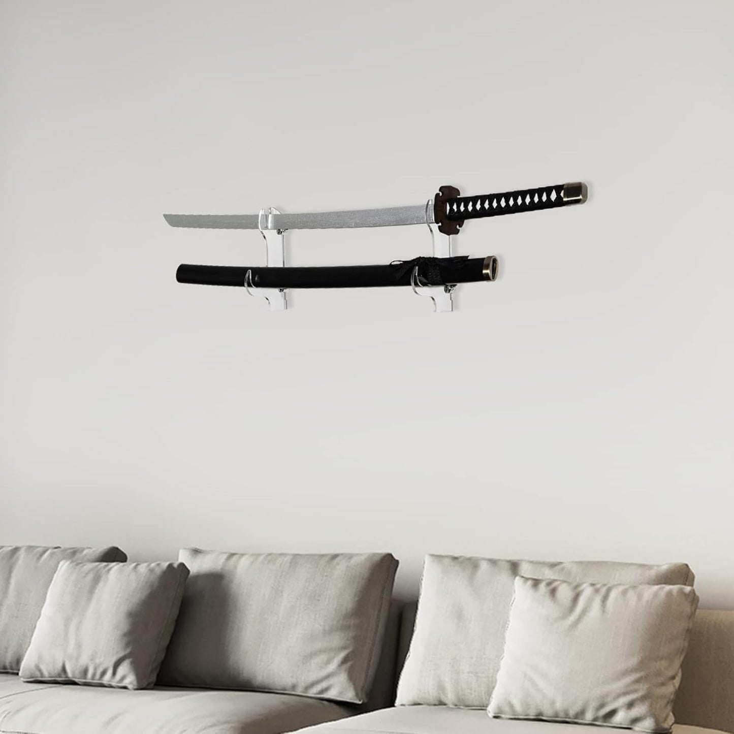 Samurai Knife Holder - Wall Mount - 2 Sets Black Plexiglass - Display Knives, Samurai Swords, Sabres, Chinese Swords, Staff