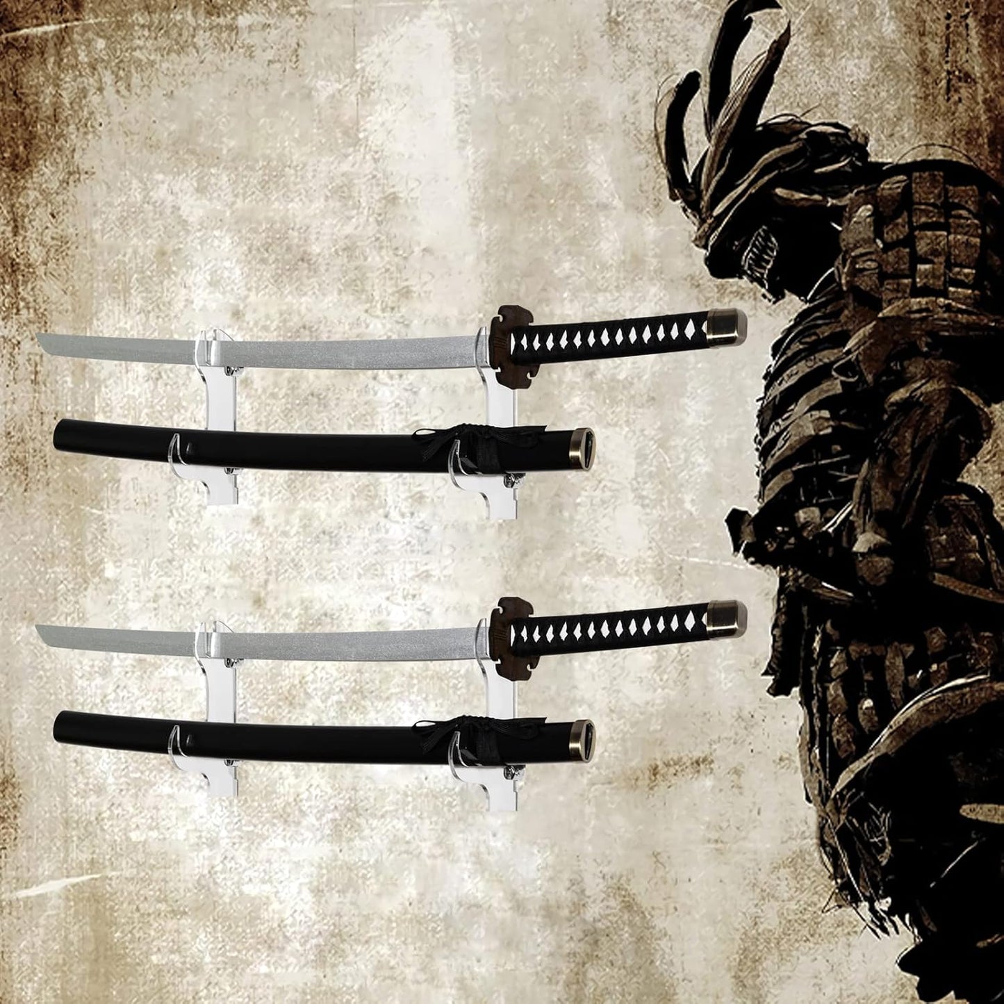 Samurai Knife Holder - Wall Mount - 2 Sets Black Plexiglass - Display Knives, Samurai Swords, Sabres, Chinese Swords, Staff