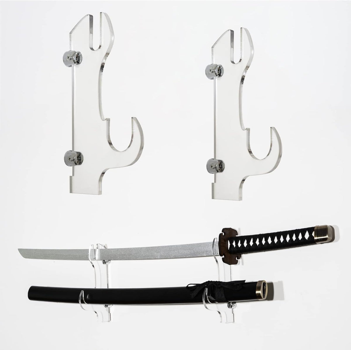 Samurai Knife Holder - Wall Mount - 2 Sets Black Plexiglass - Display Knives, Samurai Swords, Sabres, Chinese Swords, Staff
