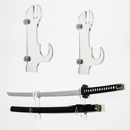 Samurai Knife Holder - Wall Mount - 2 Sets Black Plexiglass - Display Knives, Samurai Swords, Sabres, Chinese Swords, Staff