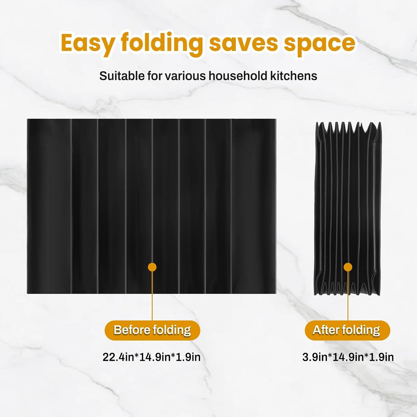 DEPOZA Silicone Silverware Drawer Organizer, Expandable Utensil Tray (3.9-22.4" W, 14.9" D, 1.9" H), 8-Compartment Cutlery Holder with Knife Section, BPA-Free, Non-Slip, Black