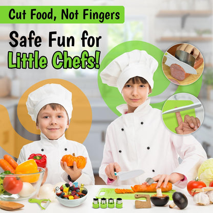 7 Pcs Kids Knife Set for Real Cooking, Toddler Cooking Set Montessori with Recipes Book, Toddler Kitchen Tools for Cooking, Kids Cooking Sets Real - Cutting Board and Knife Set