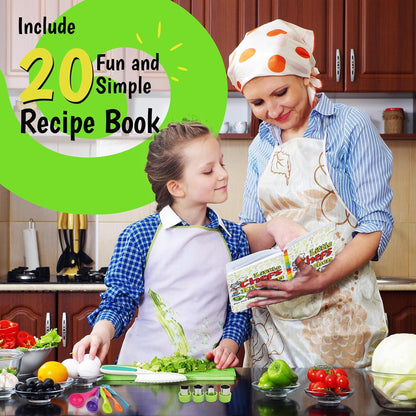 7 Pcs Kids Knife Set for Real Cooking, Toddler Cooking Set Montessori with Recipes Book, Toddler Kitchen Tools for Cooking, Kids Cooking Sets Real - Cutting Board and Knife Set