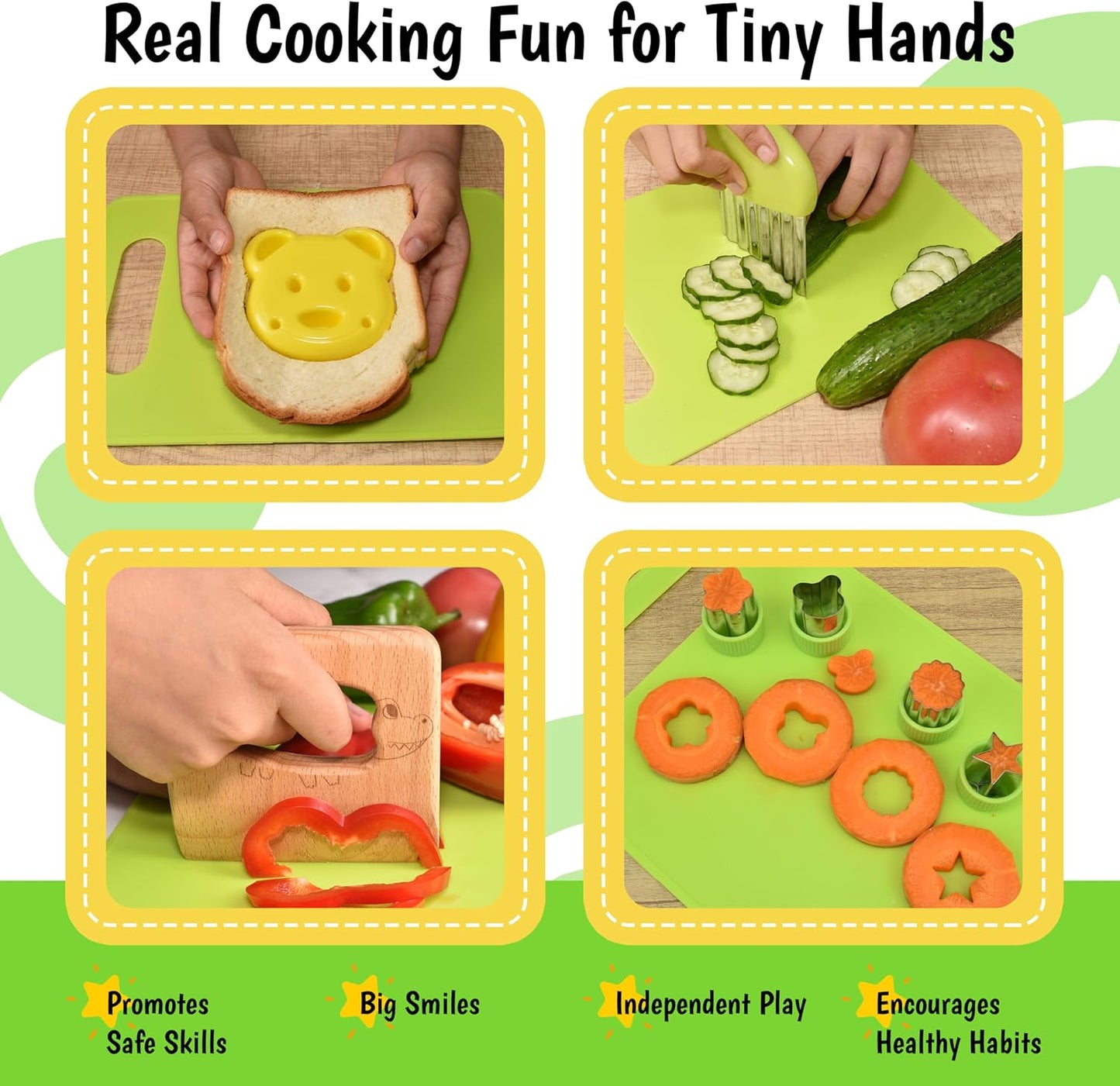 7 Pcs Kids Knife Set for Real Cooking, Toddler Cooking Set Montessori with Recipes Book, Toddler Kitchen Tools for Cooking, Kids Cooking Sets Real - Cutting Board and Knife Set