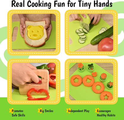7 Pcs Kids Knife Set for Real Cooking, Toddler Cooking Set Montessori with Recipes Book, Toddler Kitchen Tools for Cooking, Kids Cooking Sets Real - Cutting Board and Knife Set