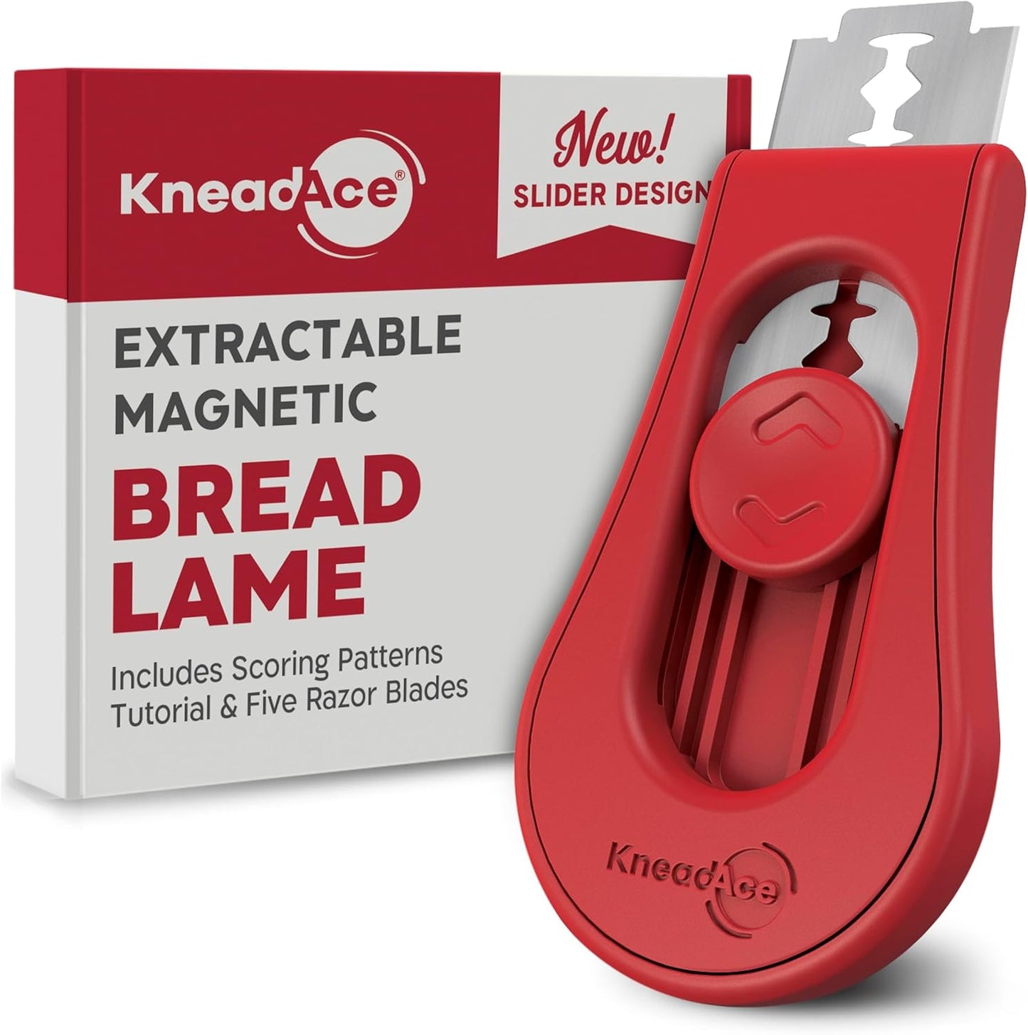 KNEADACE Upgraded Magnetic Bread Lame, Professional Dough Scoring Tool with Extractable Blade, Sourdough Bread Tool for Baking, Includes Scoring Pattern Booklet & 5 Replaceable Razor Blades