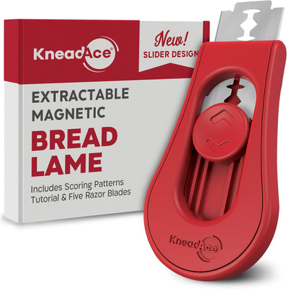 KNEADACE Upgraded Magnetic Bread Lame, Professional Dough Scoring Tool with Extractable Blade, Sourdough Bread Tool for Baking, Includes Scoring Pattern Booklet & 5 Replaceable Razor Blades