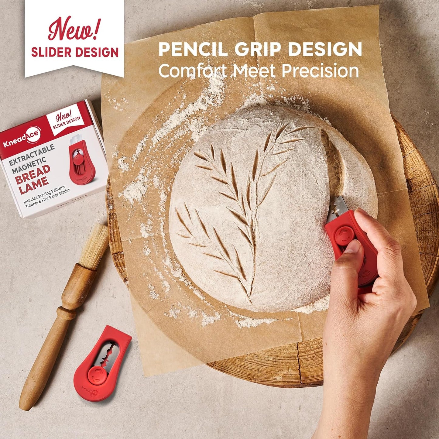 KNEADACE Upgraded Magnetic Bread Lame, Professional Dough Scoring Tool with Extractable Blade, Sourdough Bread Tool for Baking, Includes Scoring Pattern Booklet & 5 Replaceable Razor Blades