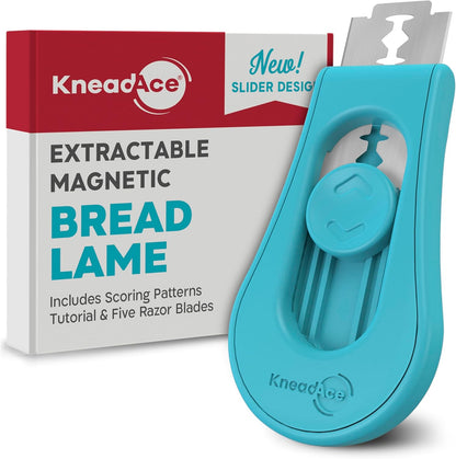 KNEADACE Upgraded Magnetic Bread Lame, Professional Dough Scoring Tool with Extractable Blade, Sourdough Bread Tool for Baking, Includes Scoring Pattern Booklet & 5 Replaceable Razor Blades