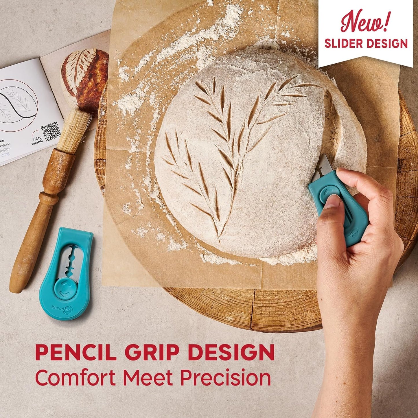KNEADACE Upgraded Magnetic Bread Lame, Professional Dough Scoring Tool with Extractable Blade, Sourdough Bread Tool for Baking, Includes Scoring Pattern Booklet & 5 Replaceable Razor Blades