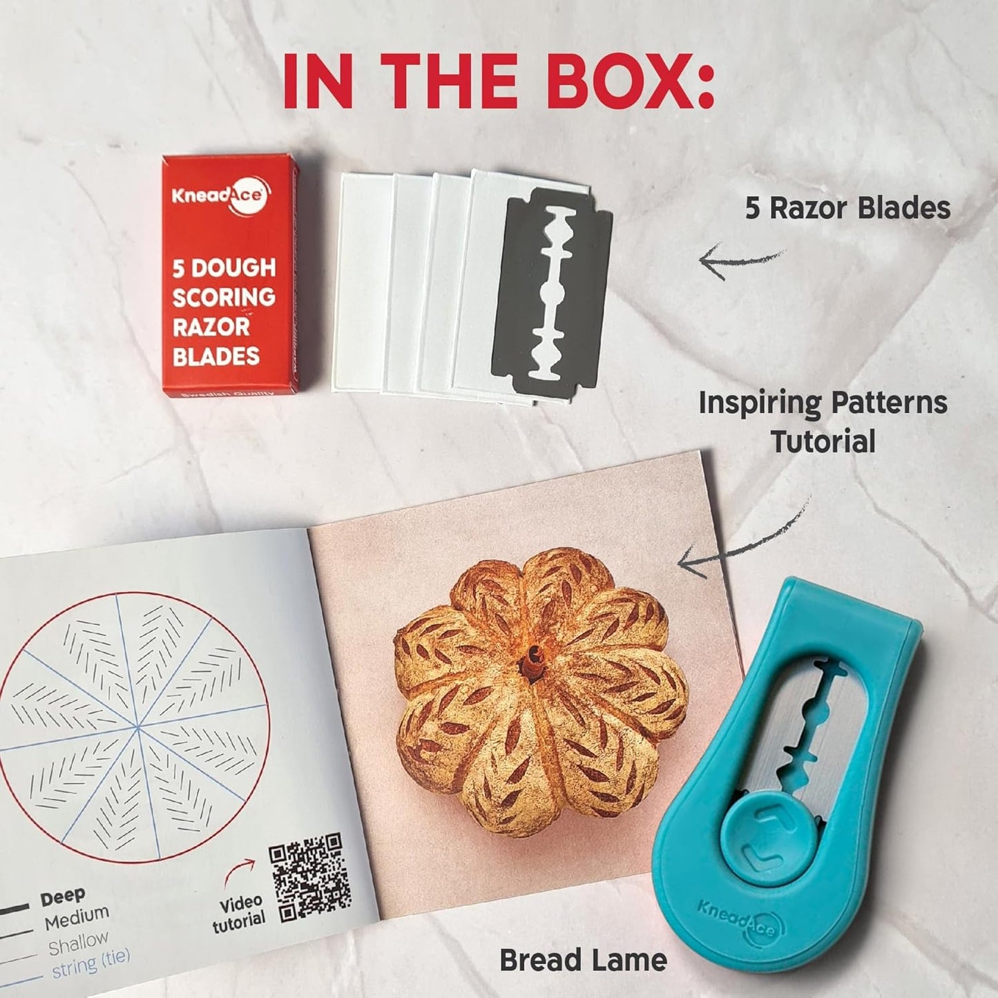 KNEADACE Upgraded Magnetic Bread Lame, Professional Dough Scoring Tool with Extractable Blade, Sourdough Bread Tool for Baking, Includes Scoring Pattern Booklet & 5 Replaceable Razor Blades