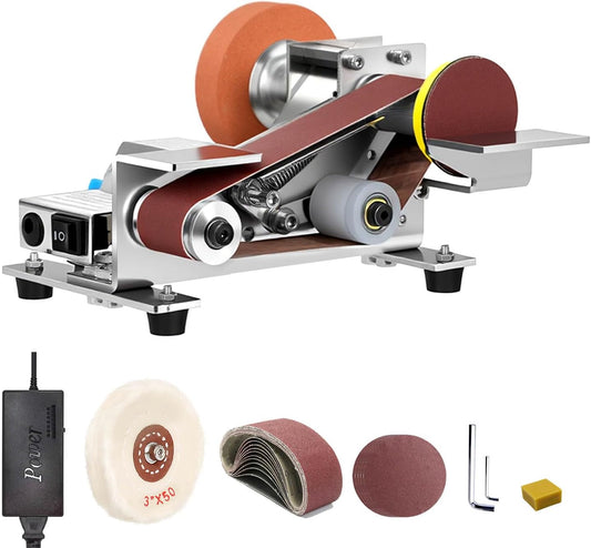Belt Sander Electric Knife Sharpener Features 15-Degree Bevel And 90-Degree Platform Grinds Wood, Metal, Or Polishes Leather Goods And Wood Surfaces Wide Design Ensures Stability And Low Noise