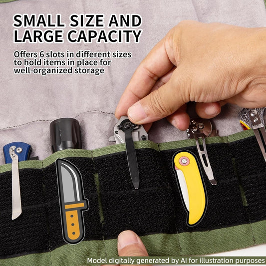 Pocket Knife Roll, Pocket Knife Storage with 6 Slots for Olight Small Tool Roll, Mini EDC Pouch, Tactical Multifunctional Storage Bag