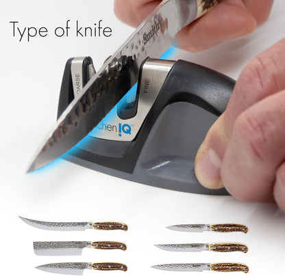 KitchenIQ 50009 Edge Grip 2-Stage Knife Sharpener, Black, Coarse & Fine Sharpeners, Compact for Easy Storage, Stable Non-Slip Base, Soft Grip Rubber Handle, Straight & Serrated Knives