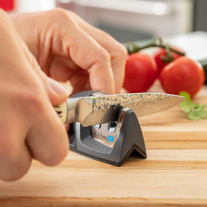 KitchenIQ 50009 Edge Grip 2-Stage Knife Sharpener, Black, Coarse & Fine Sharpeners, Compact for Easy Storage, Stable Non-Slip Base, Soft Grip Rubber Handle, Straight & Serrated Knives