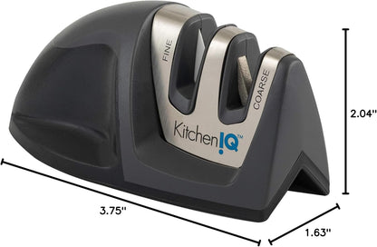 KitchenIQ 50009 Edge Grip 2-Stage Knife Sharpener, Black, Coarse & Fine Sharpeners, Compact for Easy Storage, Stable Non-Slip Base, Soft Grip Rubber Handle, Straight & Serrated Knives