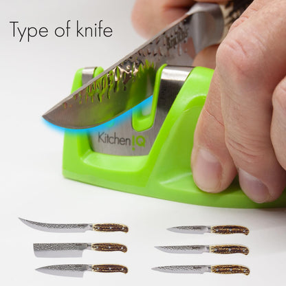 KitchenIQ 50009 Edge Grip 2-Stage Knife Sharpener, Black, Coarse & Fine Sharpeners, Compact for Easy Storage, Stable Non-Slip Base, Soft Grip Rubber Handle, Straight & Serrated Knives