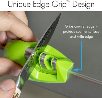 KitchenIQ 50009 Edge Grip 2-Stage Knife Sharpener, Black, Coarse & Fine Sharpeners, Compact for Easy Storage, Stable Non-Slip Base, Soft Grip Rubber Handle, Straight & Serrated Knives