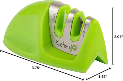 KitchenIQ 50009 Edge Grip 2-Stage Knife Sharpener, Black, Coarse & Fine Sharpeners, Compact for Easy Storage, Stable Non-Slip Base, Soft Grip Rubber Handle, Straight & Serrated Knives