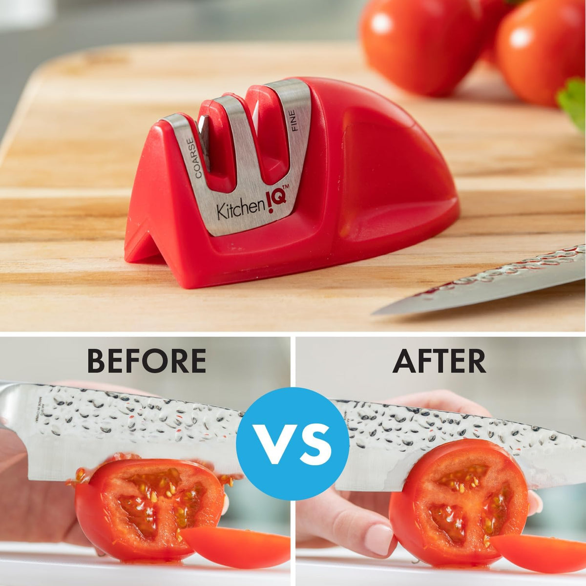 KitchenIQ 50009 Edge Grip 2-Stage Knife Sharpener, Black, Coarse & Fine Sharpeners, Compact for Easy Storage, Stable Non-Slip Base, Soft Grip Rubber Handle, Straight & Serrated Knives