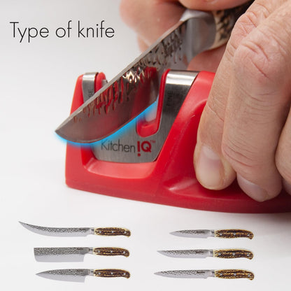 KitchenIQ 50009 Edge Grip 2-Stage Knife Sharpener, Black, Coarse & Fine Sharpeners, Compact for Easy Storage, Stable Non-Slip Base, Soft Grip Rubber Handle, Straight & Serrated Knives