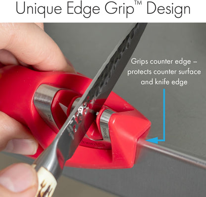 KitchenIQ 50009 Edge Grip 2-Stage Knife Sharpener, Black, Coarse & Fine Sharpeners, Compact for Easy Storage, Stable Non-Slip Base, Soft Grip Rubber Handle, Straight & Serrated Knives