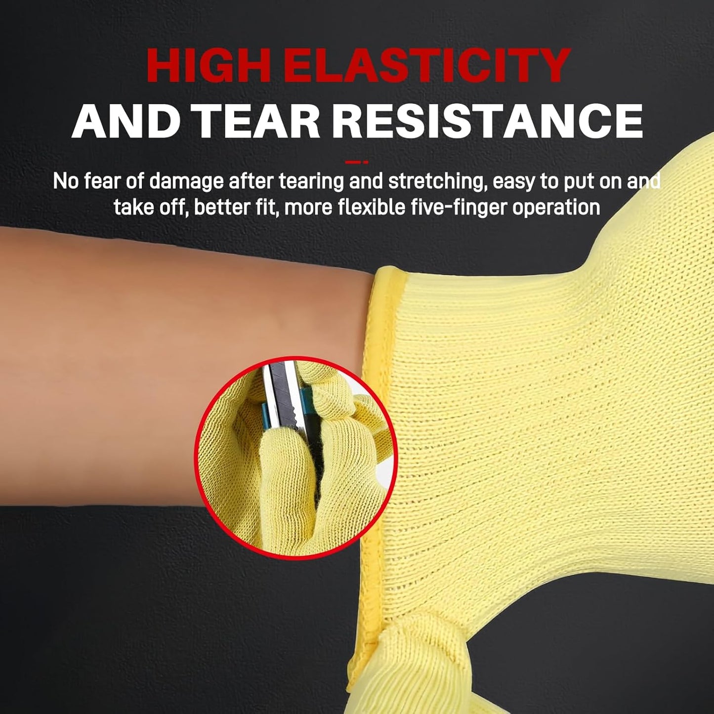 Heat Cut Resistant Gloves, Kevlar Oven Gloves with Fingers, Thick Knit Design, Machine Washable - Grill Mitts for Men & Women (L)
