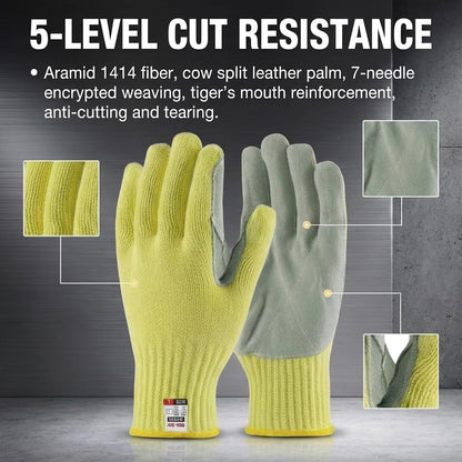 Heat Cut Resistant Gloves, Kevlar Oven Gloves with Fingers, Thick Knit Design, Machine Washable - Grill Mitts for Men & Women (L)