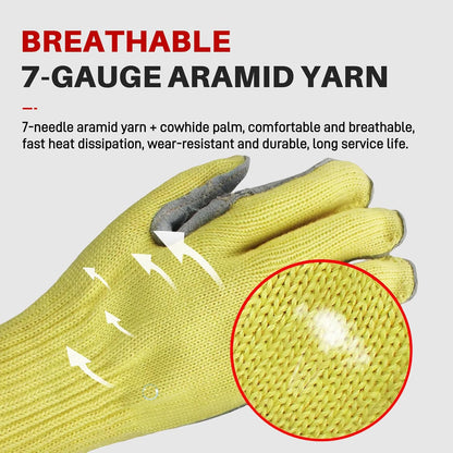 Heat Cut Resistant Gloves, Kevlar Oven Gloves with Fingers, Thick Knit Design, Machine Washable - Grill Mitts for Men & Women (L)
