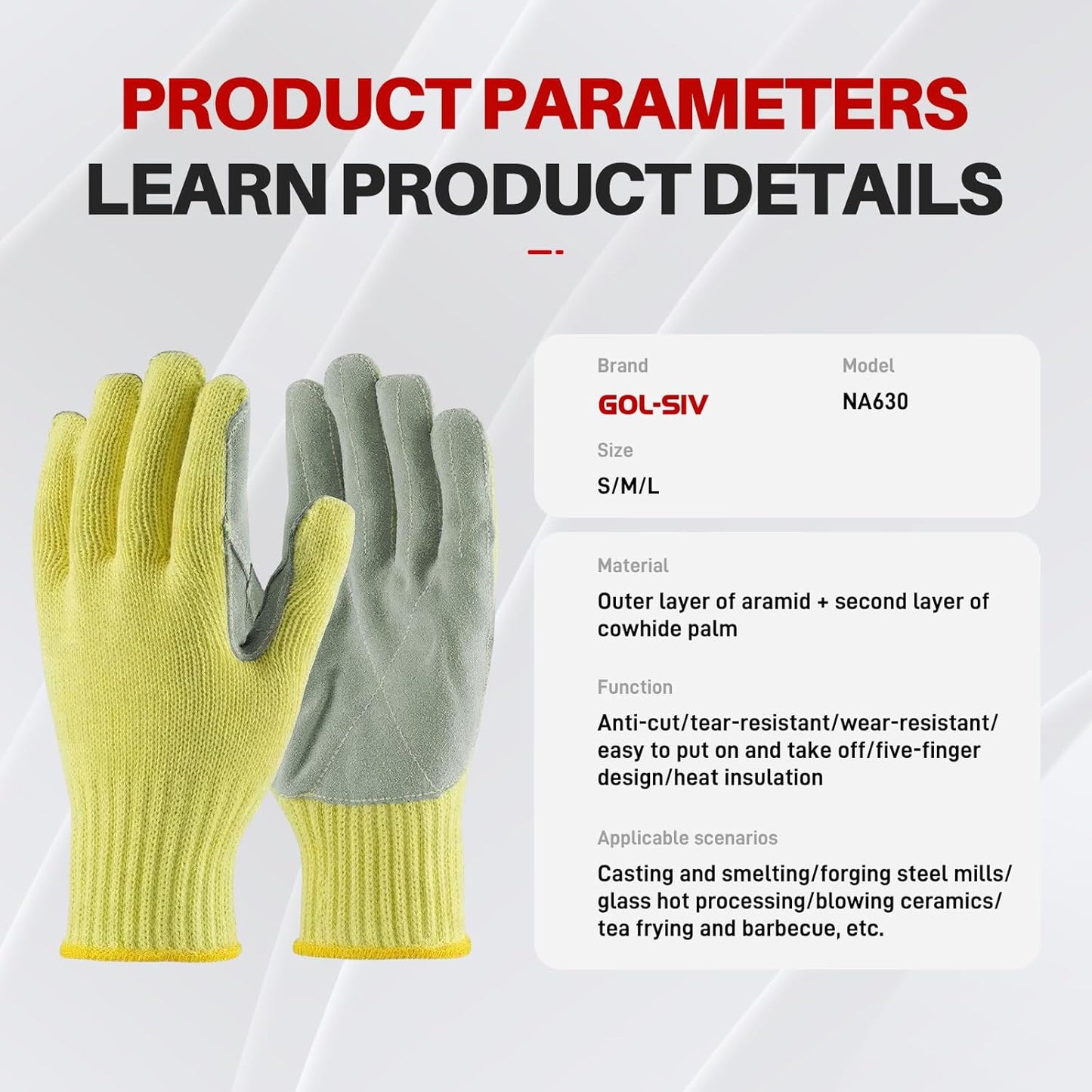 Heat Cut Resistant Gloves, Kevlar Oven Gloves with Fingers, Thick Knit Design, Machine Washable - Grill Mitts for Men & Women (L)