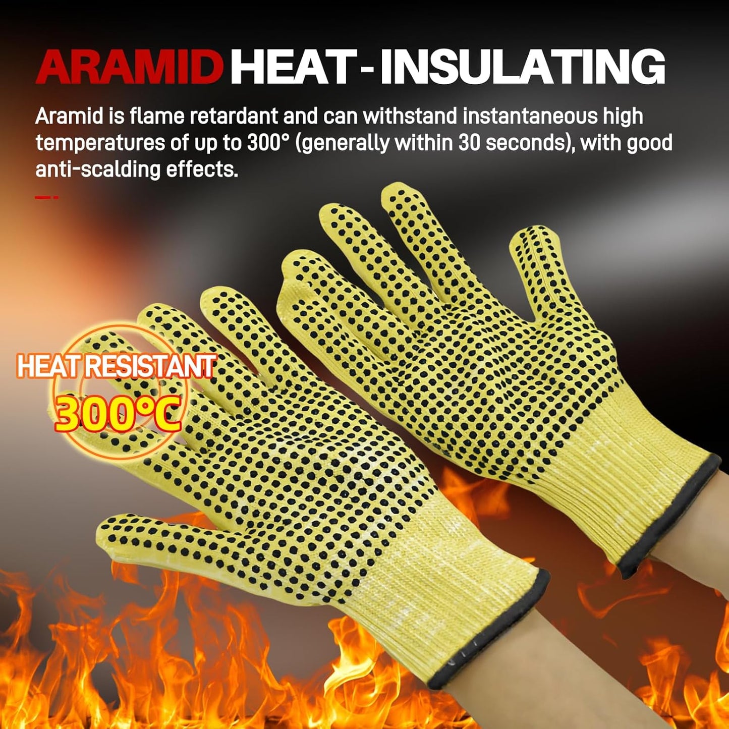 Heat Cut Resistant Gloves, Kevlar Oven Gloves with Fingers, Thick Knit Design, Machine Washable - Grill Mitts for Men & Women (L)