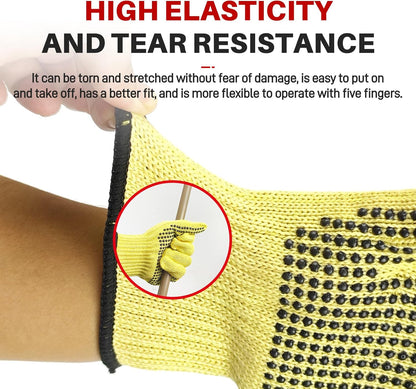Heat Cut Resistant Gloves, Kevlar Oven Gloves with Fingers, Thick Knit Design, Machine Washable - Grill Mitts for Men & Women (L)