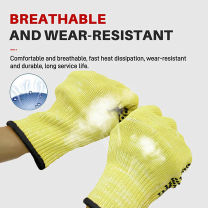 Heat Cut Resistant Gloves, Kevlar Oven Gloves with Fingers, Thick Knit Design, Machine Washable - Grill Mitts for Men & Women (L)