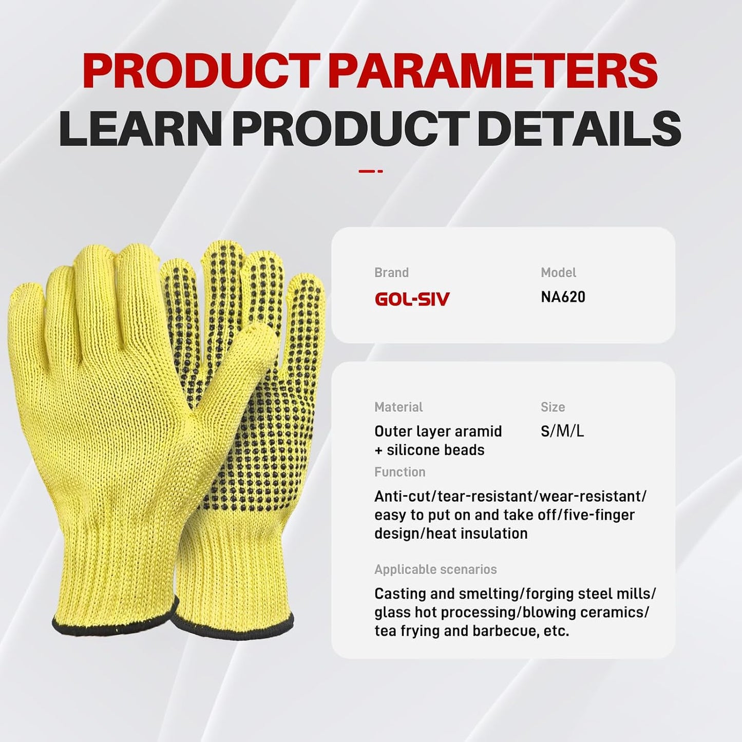 Heat Cut Resistant Gloves, Kevlar Oven Gloves with Fingers, Thick Knit Design, Machine Washable - Grill Mitts for Men & Women (L)