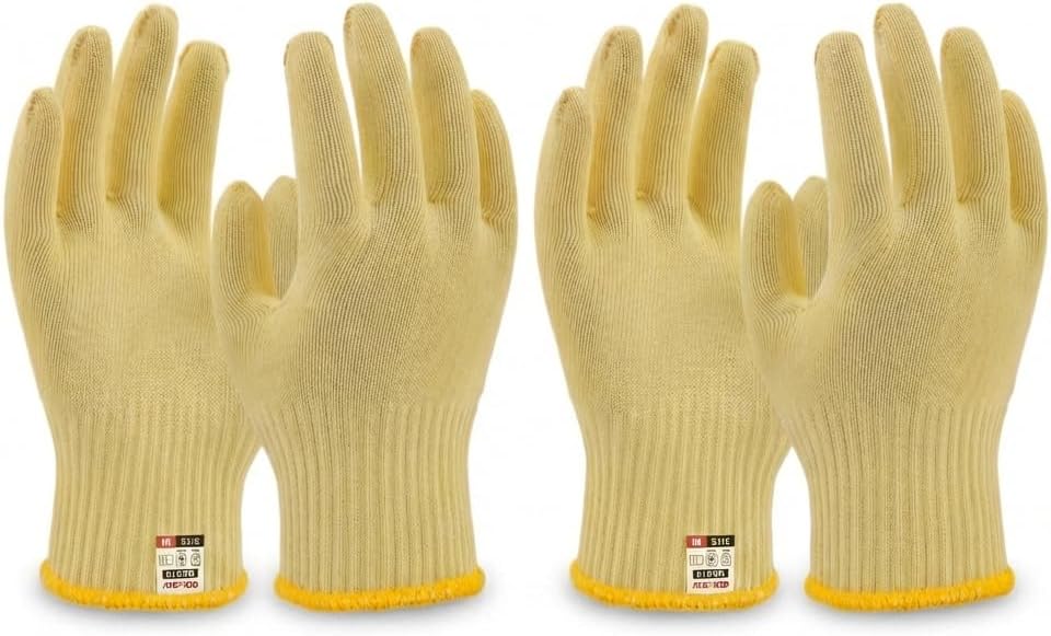 Heat Cut Resistant Gloves, Kevlar Oven Gloves with Fingers, Thick Knit Design, Machine Washable - Grill Mitts for Men & Women (L)