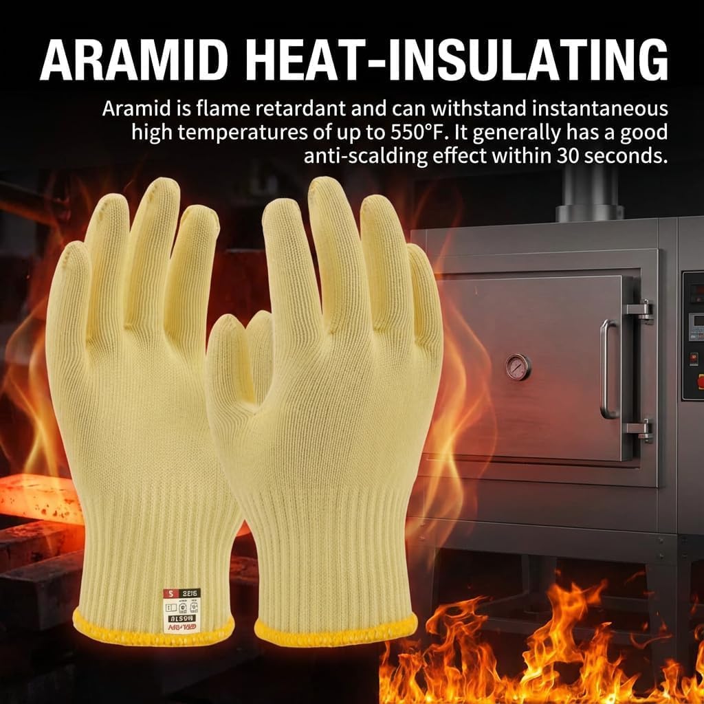 Heat Cut Resistant Gloves, Kevlar Oven Gloves with Fingers, Thick Knit Design, Machine Washable - Grill Mitts for Men & Women (L)
