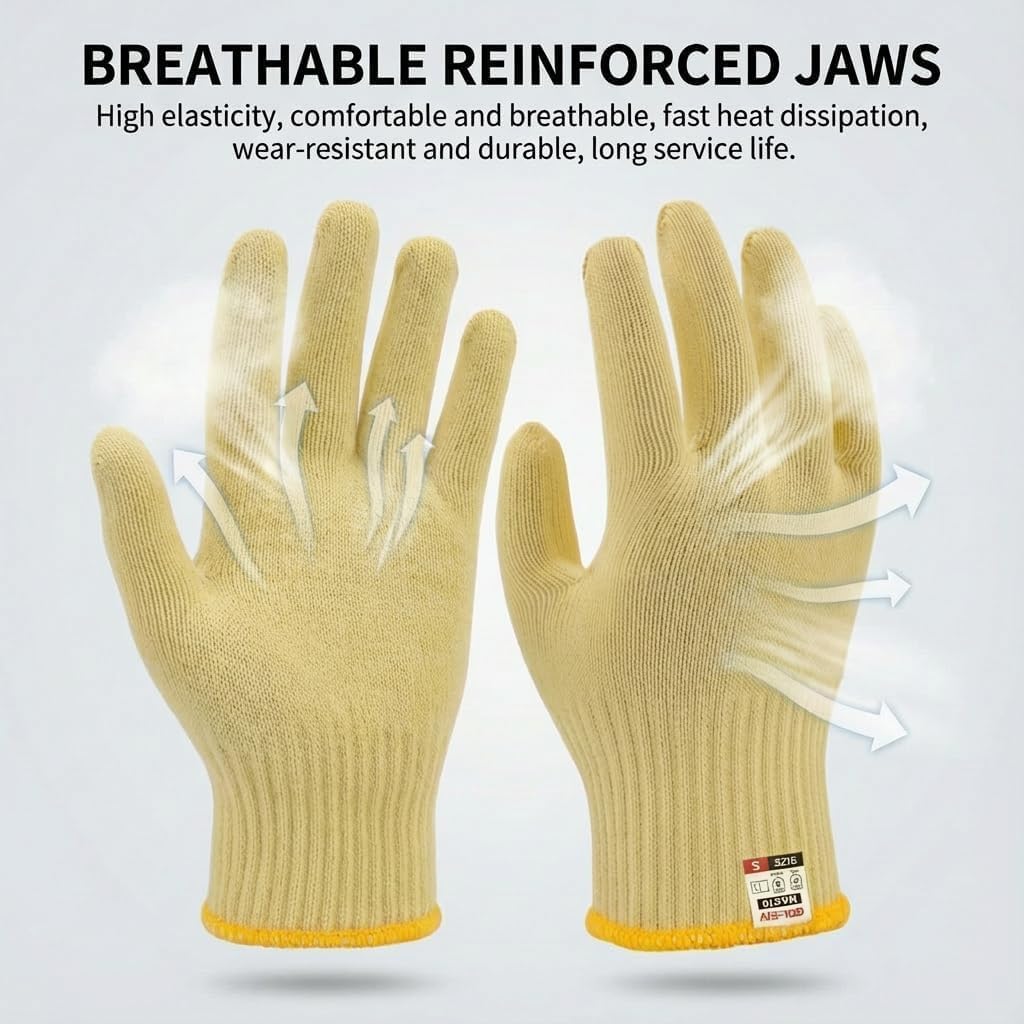 Heat Cut Resistant Gloves, Kevlar Oven Gloves with Fingers, Thick Knit Design, Machine Washable - Grill Mitts for Men & Women (L)