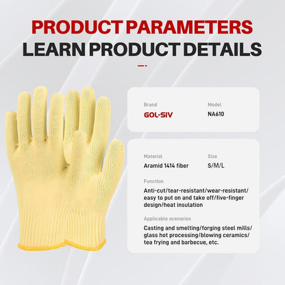Heat Cut Resistant Gloves, Kevlar Oven Gloves with Fingers, Thick Knit Design, Machine Washable - Grill Mitts for Men & Women (L)