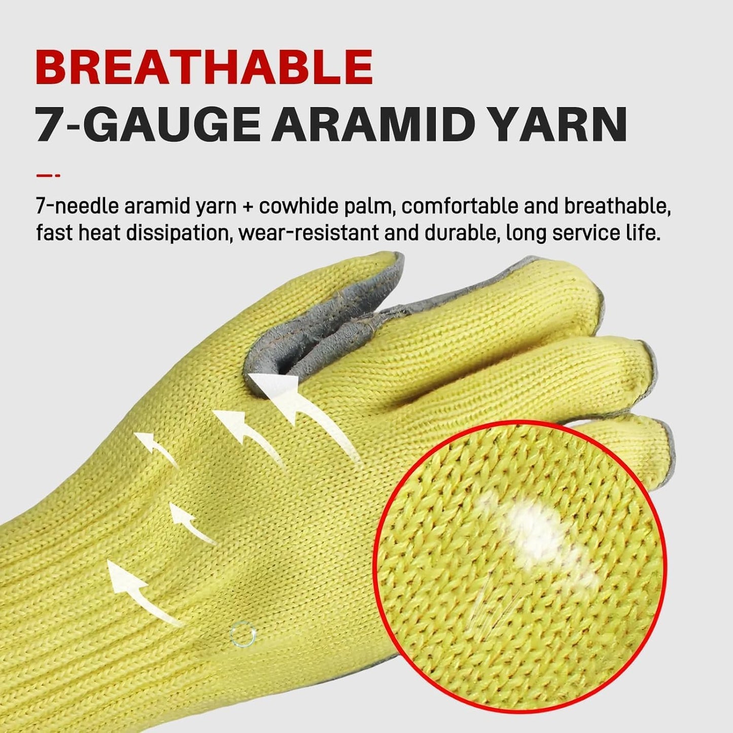 Heat Cut Resistant Gloves, Kevlar Oven Gloves with Fingers, Thick Knit Design, Machine Washable - Grill Mitts for Men & Women (L)