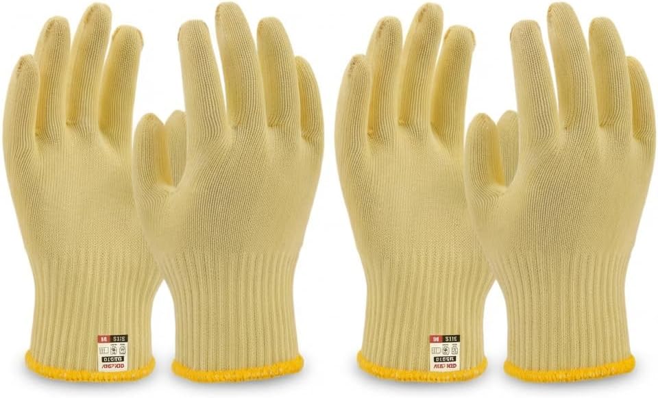 Heat Cut Resistant Gloves, Kevlar Oven Gloves with Fingers, Thick Knit Design, Machine Washable - Grill Mitts for Men & Women (L)