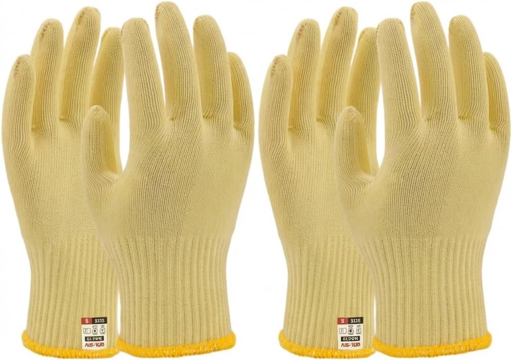 Heat Cut Resistant Gloves, Kevlar Oven Gloves with Fingers, Thick Knit Design, Machine Washable - Grill Mitts for Men & Women (L)