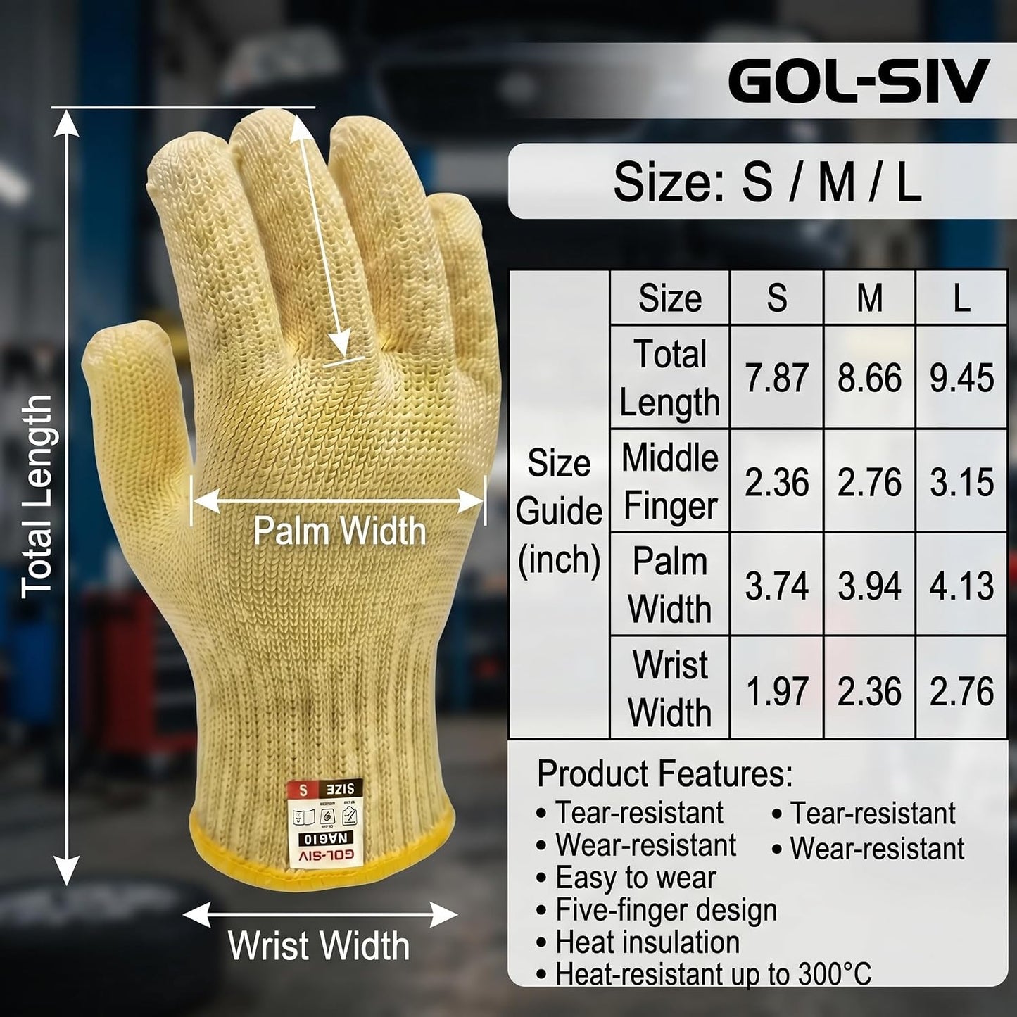 Heat Cut Resistant Gloves, Kevlar Oven Gloves with Fingers, Thick Knit Design, Machine Washable - Grill Mitts for Men & Women (L)