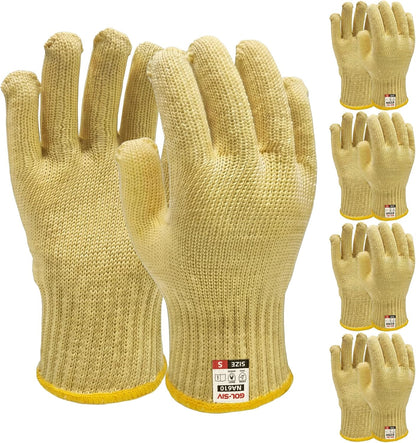 Heat Cut Resistant Gloves, Kevlar Oven Gloves with Fingers, Thick Knit Design, Machine Washable - Grill Mitts for Men & Women (L)
