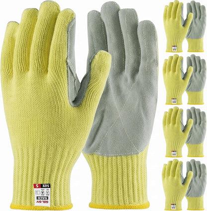 Heat Cut Resistant Gloves, Kevlar Oven Gloves with Fingers, Thick Knit Design, Machine Washable - Grill Mitts for Men & Women (L)