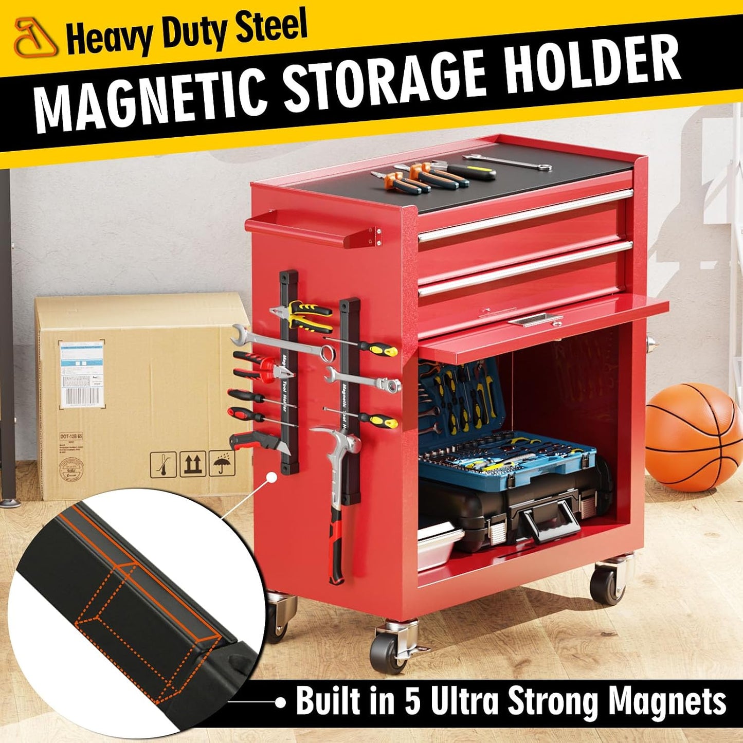 Double Sided Magnetic Tool Holder, 12 Inch Magnetic Tool Bar, Heavy Duty Wall Mount Strip with Ultra Strong Magnet for Garage, Workshop, Jobsite, Shed and Kitchen (2 Pack)