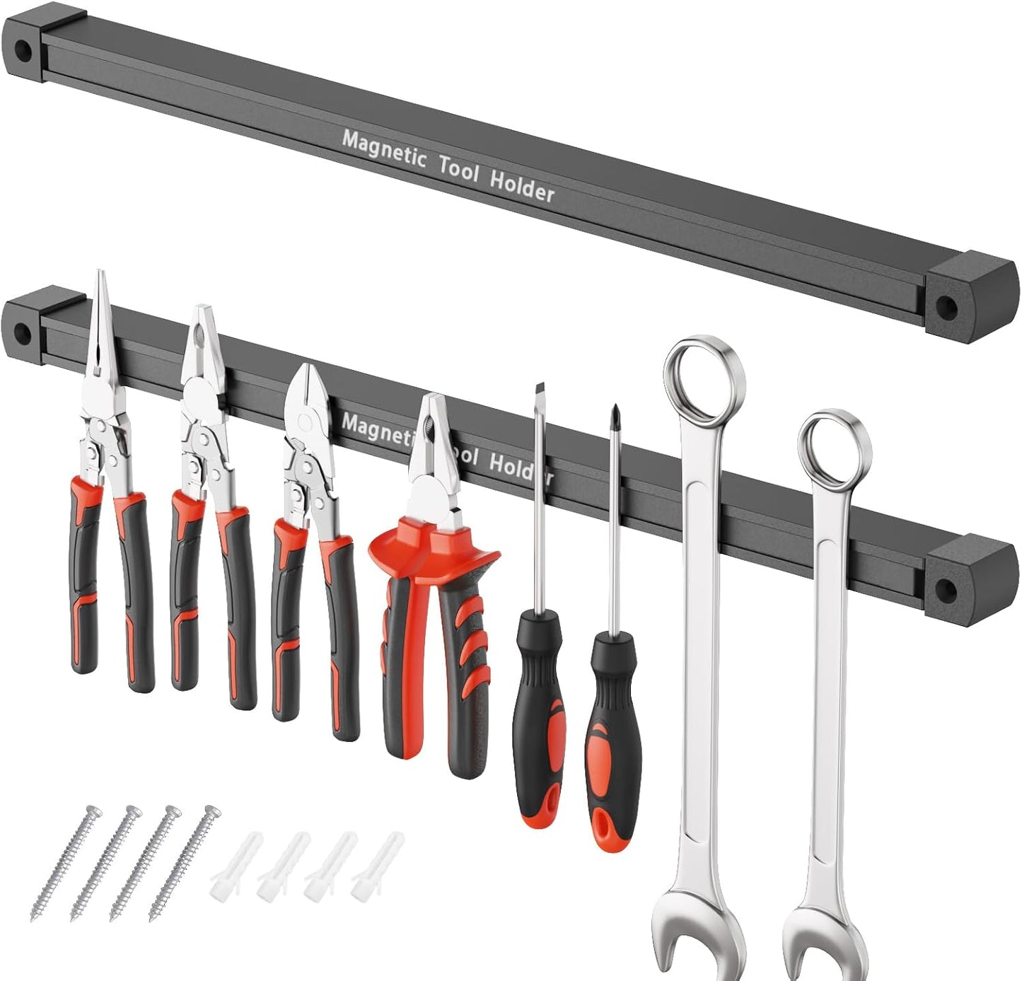 Double Sided Magnetic Tool Holder, 12 Inch Magnetic Tool Bar, Heavy Duty Wall Mount Strip with Ultra Strong Magnet for Garage, Workshop, Jobsite, Shed and Kitchen (2 Pack)