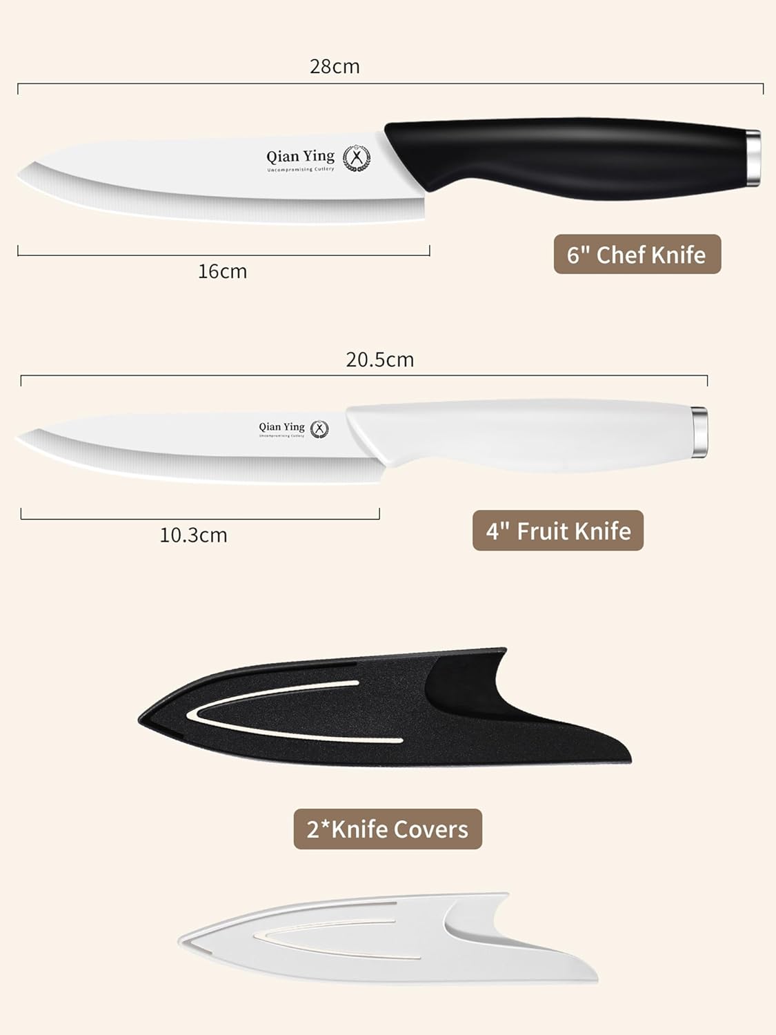 Ceramic Knife Set for Kitchen with Sheath: 2PCS Rustproof 100% Zirconia Pure Ceramic Fruit Knives, Sharp Blade, Ergonomic Handle