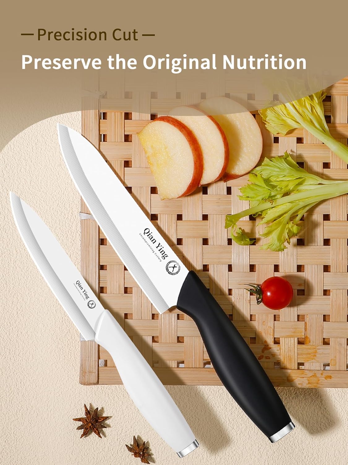 Ceramic Knife Set for Kitchen with Sheath: 2PCS Rustproof 100% Zirconia Pure Ceramic Fruit Knives, Sharp Blade, Ergonomic Handle