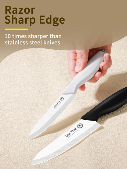 Ceramic Knife Set for Kitchen with Sheath: 2PCS Rustproof 100% Zirconia Pure Ceramic Fruit Knives, Sharp Blade, Ergonomic Handle